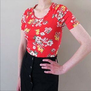 Floral Scrunch Sleeve Top Worn Once